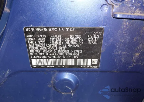 2018 Honda Hr-V Ex from USA, damaged, VIN 3CZRU6H52JM726496